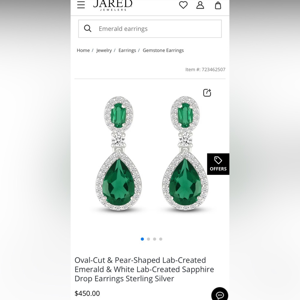 Jared Jewelers lab created emerald and sapphire earrings NWOB
